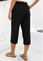 Straight Leg Elastic Waist High Waisted Black Pants