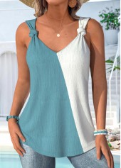 Patchwork Yellow Sleeveless V Neck Tank Top