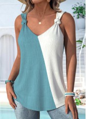 Patchwork Yellow Sleeveless V Neck Tank Top