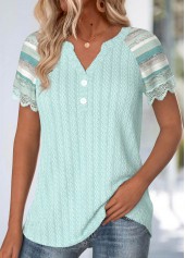 Multi Stripe Print Embroidery Mint Green T Shirt