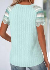 Multi Stripe Print Embroidery Mint Green T Shirt