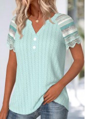 Multi Stripe Print Embroidery Mint Green T Shirt