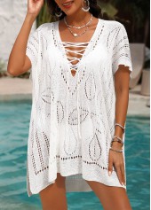Lace Up V Neck White Cover Up