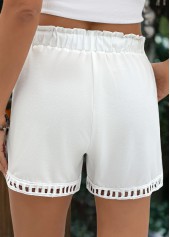 White Elastic Waist High Waisted Shorts
