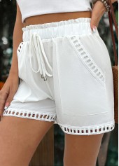White Elastic Waist High Waisted Shorts