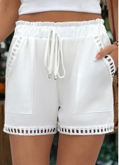 White Elastic Waist High Waisted Shorts