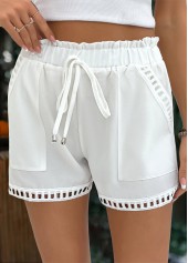 White Elastic Waist High Waisted Shorts