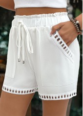 White Elastic Waist High Waisted Shorts