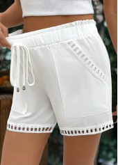 White Elastic Waist High Waisted Shorts