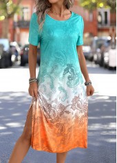 Tribal Print Split Multi Color A Line Dress