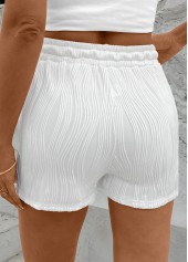 White Elastic Waist High Waisted Shorts