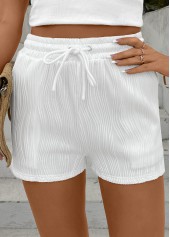White Elastic Waist High Waisted Shorts