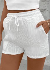White Elastic Waist High Waisted Shorts