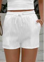 White Elastic Waist High Waisted Shorts