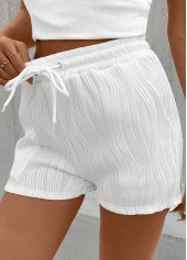 White Elastic Waist High Waisted Shorts