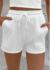 White Elastic Waist High Waisted Shorts