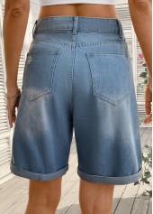 Denim Blue Straight Leg Button Shorts