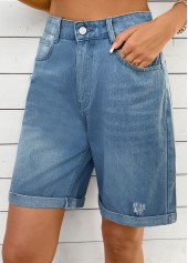 Denim Blue Straight Leg Button Shorts