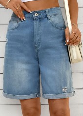 Denim Blue Straight Leg Button Shorts