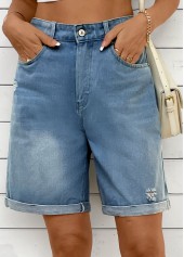 Denim Blue Straight Leg Button Shorts