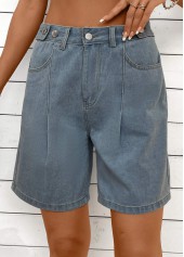 Denim Blue Straight Leg High Waisted Button Shorts