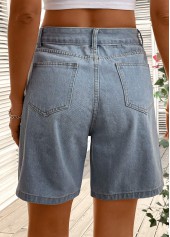 Denim Blue Straight Leg High Waisted Button Shorts