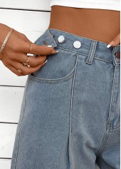 Denim Blue Straight Leg High Waisted Button Shorts