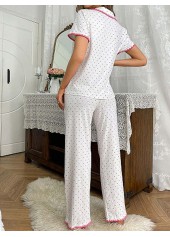 Heart Print Short Sleeve Lounge Top White and Pants