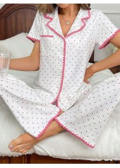 Heart Print Short Sleeve Lounge Top White and Pants