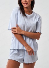 Round Neck Dusty Blue Lounge Top and Shorts