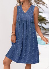 Denim Blue A Line Sleeveless V Neck Dress