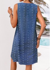 Denim Blue A Line Sleeveless V Neck Dress