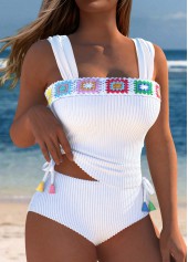 Mid Waisted Patchwork White Tankini Set