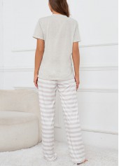 Striped Round Neck Grey Lounge Top and Pants