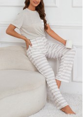 Striped Round Neck Grey Lounge Top and Pants