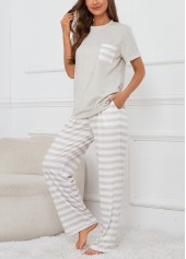 Striped Round Neck Grey Lounge Top and Pants
