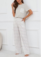 Striped Round Neck Grey Lounge Top and Pants