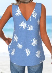 Plants Print Button Dusty Blue Strappy Tank Top