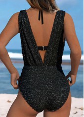 Patchwork Tie Black One Piece Swimwear and Bra
