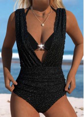 Patchwork Tie Black One Piece Swimwear and Bra
