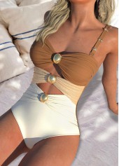Cut Out Contrast Light Coffee One Piece Swimwear