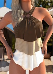 Mid Waisted Layered Light Coffee Tankini Set