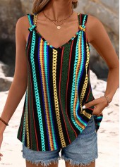 Striped Twist Multi Color Strappy V Neck Tank Top