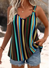Striped Twist Multi Color Strappy V Neck Tank Top
