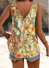 Butterfly Print Multi Color Strappy V Neck Tank Top