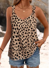 Polka Dot Dark Coffee Strappy V Neck Camisole Top