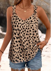 Polka Dot Dark Coffee Strappy V Neck Camisole Top