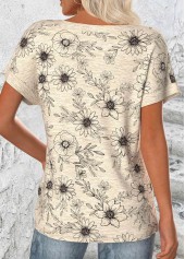 Floral Print Light Camel Short Sleeve T Shirt