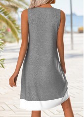 Tropical Plants Print Tummy Coverage Grey Short Sleeveless Dress