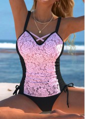 Mid Waisted Lace Light Pink Tankini Set